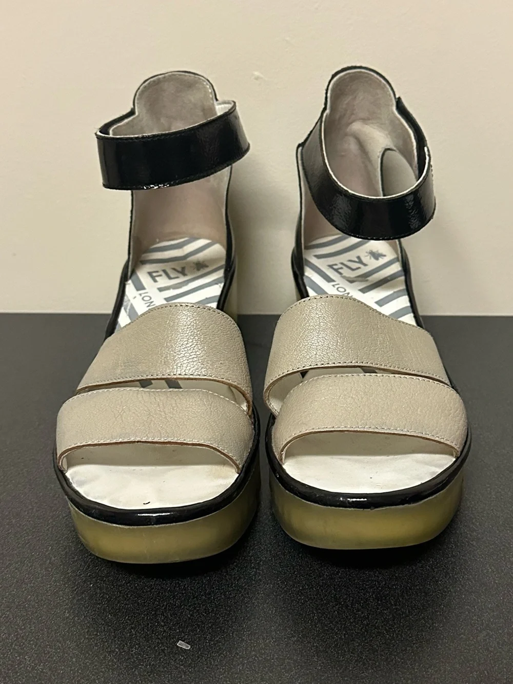 Fly London Bono Silver Leather Wedge Sandals Women’s 42 / US 11 Strappy Shoes
